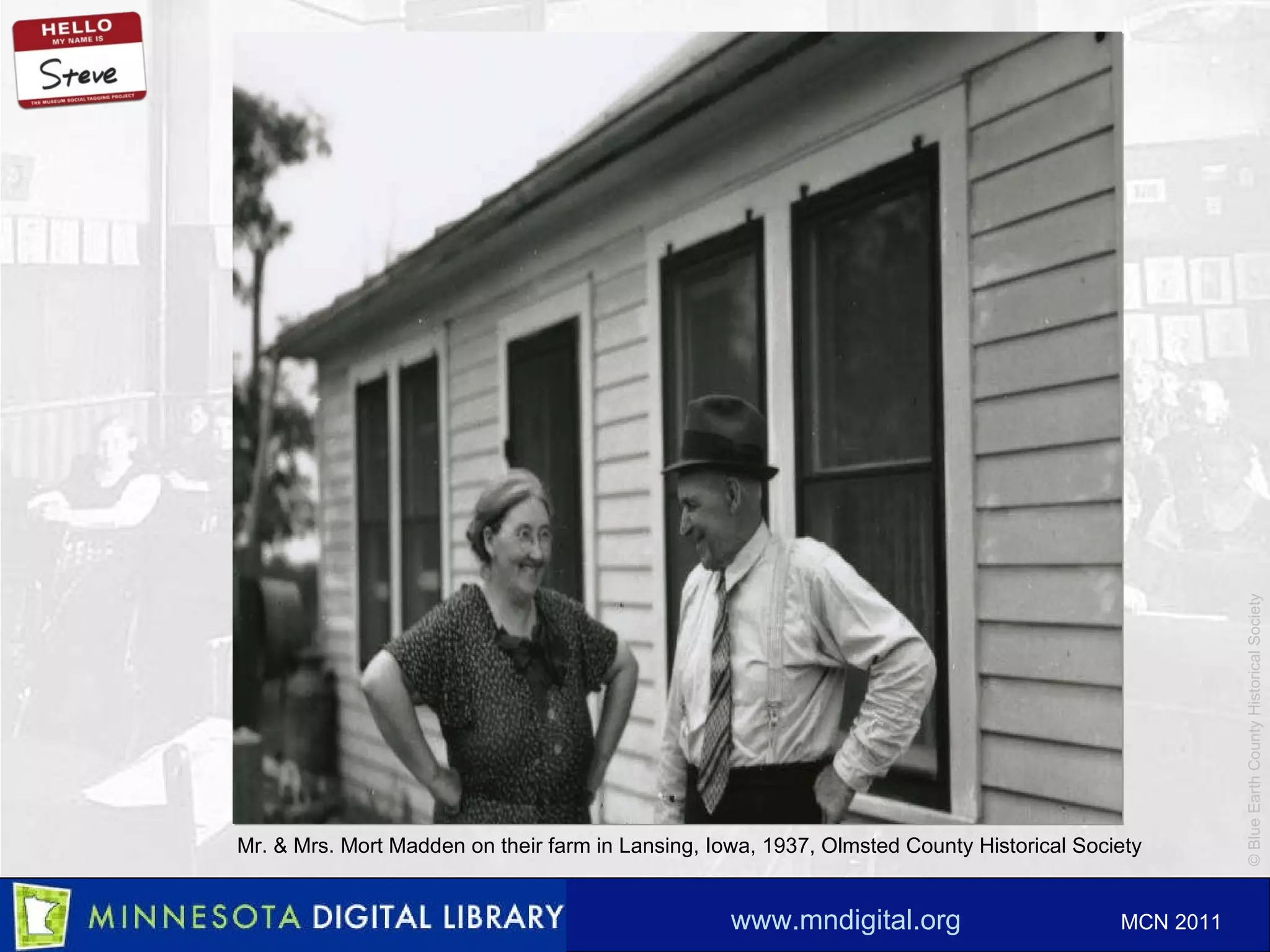 Mr. & Mrs. Mort Madden on their farm in Lansing, Iowa, 1937, Olmsted County Historical Society 