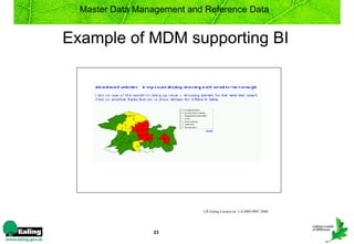 Master Data Management and Reference Data


Example of MDM supporting BI




                            LB Ealing Licence no. LA100019807 2006




                  23
 