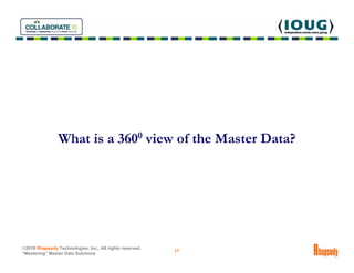 What is a 3600 view of the Master Data?




©2010 Rhapsody Technologies, Inc., All rights reserved.
                      ...