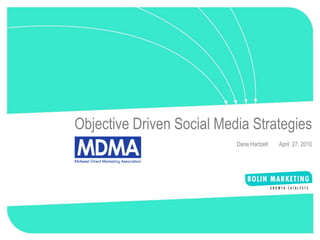 1




Objective Driven Social Media Strategies
                           Dane Hartzell   April 27, 2010
 