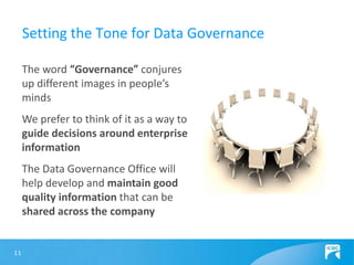 Setting the Tone for Data Governance<br />11<br />The word “Governance” conjures up different images in people’s minds<br ...