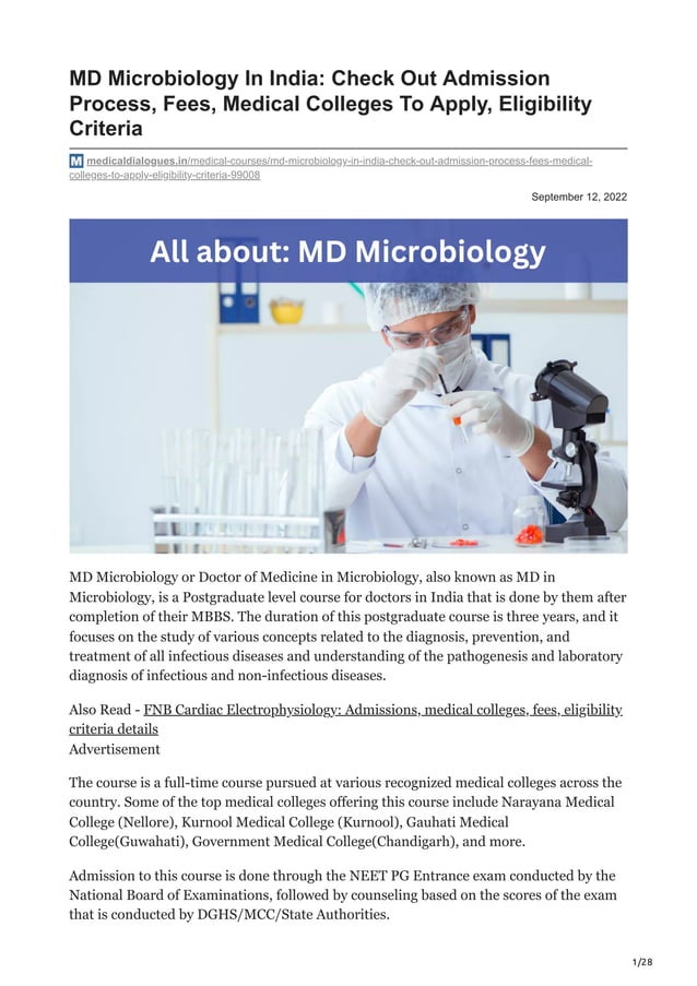 Know All About MD Microbiology In India