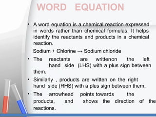 Word Equation Examples PPT. chemstry class 10 science chemical reactionand equation pptx | PPTX