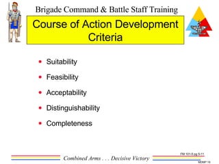 Suitability Feasibility Acceptability Distinguishability Completeness Course of Action Development Criteria FM 101-5 pg 5-11 