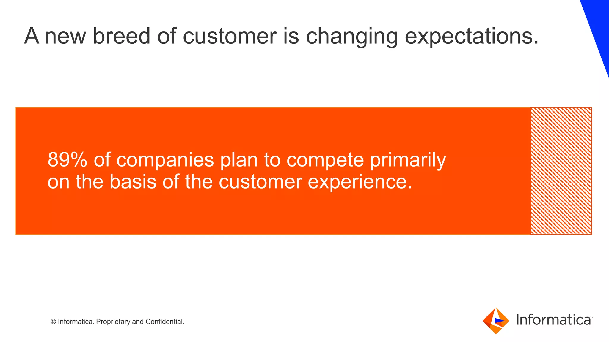 16 © Informatica. Proprietary and Confidential.
A new breed of customer is changing expectations.
89% of companies plan to compete primarily
on the basis of the customer experience.
 