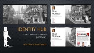 IDENTITY HUB
MUHD SHAZLI MD MUKHTAR
(S3390437)
HTTP://FLAVORS.ME/SHAZFX
 