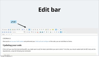 Edit toolbar

developer.mozilla.org/en-US/docs/Project:MDN/
Contributing/Editor_guide
Monday, 14 October 13

 