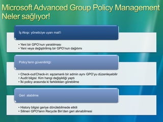 Microsoft Diagnostics & Recovery ToolsetÇıkan sorunların giderilmesinde güçlü araçlarMinimum zamanda sorun çözebilmeSilinmiş dosyaların kurtarılması, donanımlar, unutulan şifreler…Windows’un tekrar yüklenmesi yerine kurtarılabilmesiGünlük kullanım araçlarıDaha kolay desktop yönetimiDaha kolay sorun çözümlenmesiPC yönetimiTanılama ve Help Desk