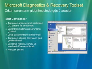 ERD Commander AraçlarıMicrosoft Diagnostics & Recovery ToolsetÇıkan sorunların giderilmesinde güçlü araçlar