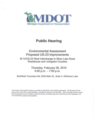 MDOT US-23 Plans Environmental Assessment Update, Summary, January 2015