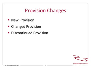 Provision Changes New Provision Changed Provision Discontinued Provision Len Tildsley • November 2007 