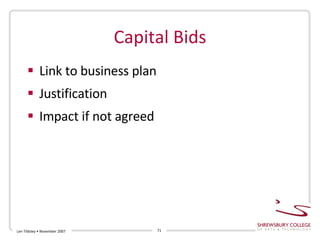 Capital Bids Link to business plan Justification Impact if not agreed Len Tildsley • November 2007 