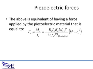 Piezoelectric forces
• The above is equivalent of having a force
applied by the piezoelectric material that is
equal to:
Ms
Es I s Ea bd 31V 2
2
Fa 

ts



4t s t a EI Equivalent

h

 ts



 