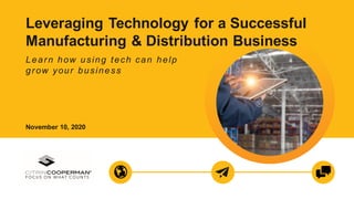 Leveraging Technology for a Successful
Manufacturing & Distribution Business
Learn how using tech can help
grow your business
November 10, 2020
 
