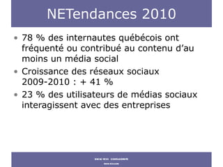 NETendances 2010 ,[object Object],[object Object],[object Object],emm-ess consultants emm-ess.com 
