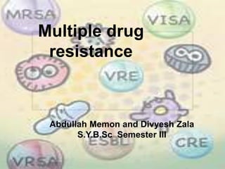 Multiple drug
resistance
Abdullah Memon and Divyesh Zala
S.Y.B.Sc Semester III
 