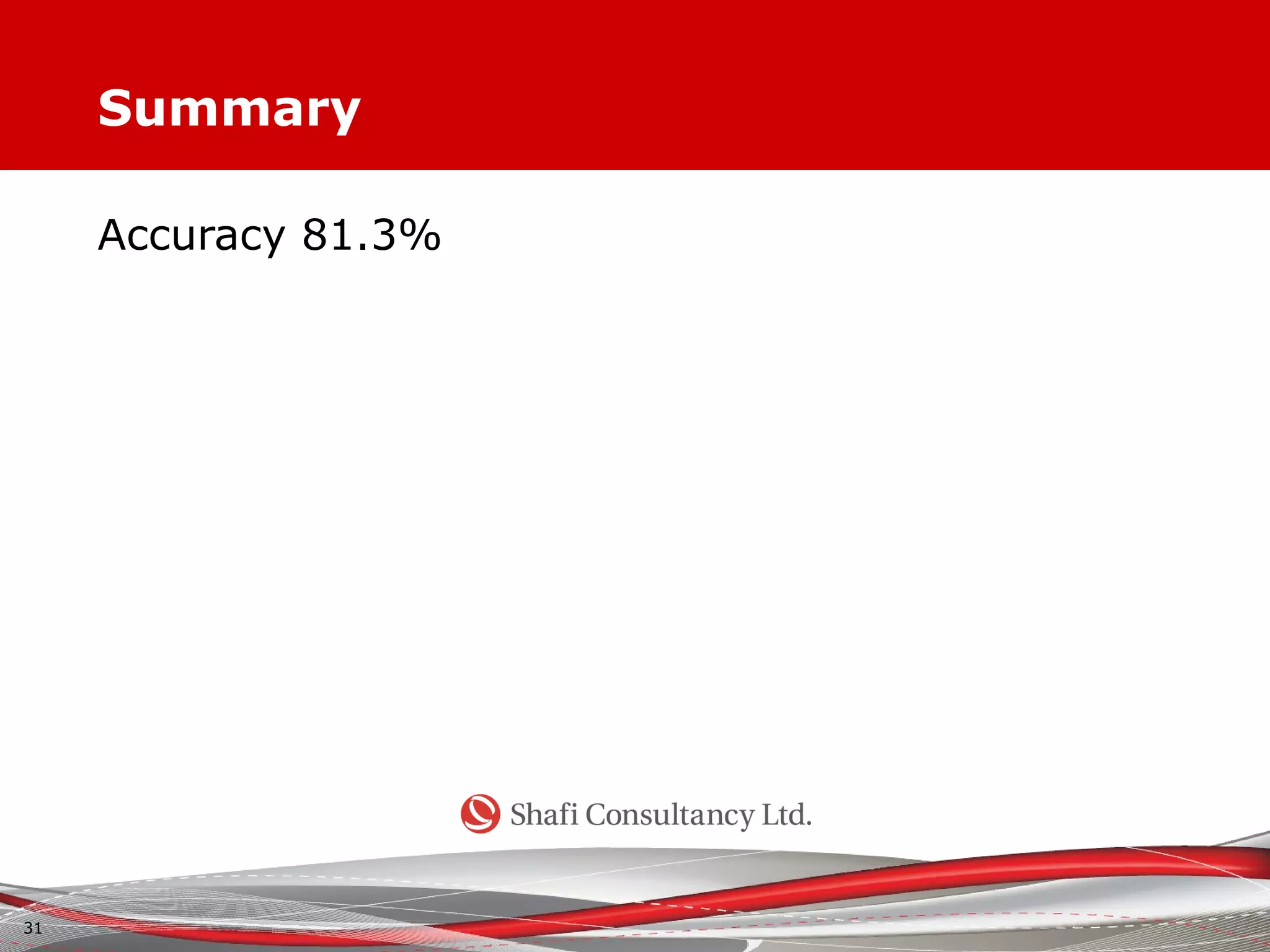 Summary
Accuracy 81.3%
31
 