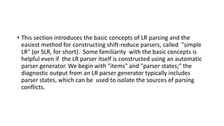 Compiler Design LR parsing SLR ,LALR CLR | PPT