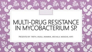 MULTI-DRUG RESISTANCE
IN MYCOBACTERIUM SP.
PRESENTED BY- PARTH, ANJALI, ANAMKIA, ARCHALA, MANISHA, KIRTI
 