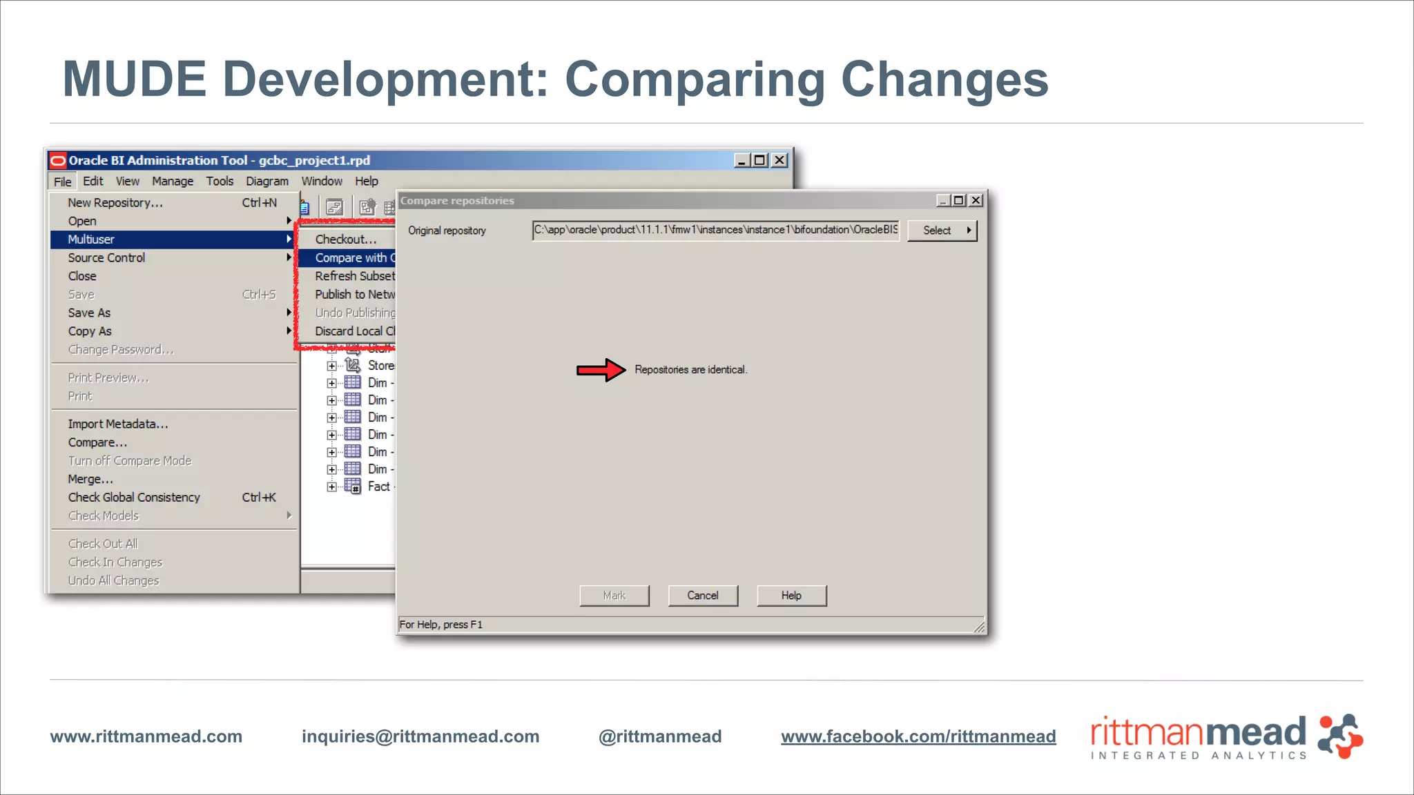 www.rittmanmead.com inquiries@rittmanmead.com @rittmanmead www.facebook.com/rittmanmead
MUDE Development: Comparing Changes
 