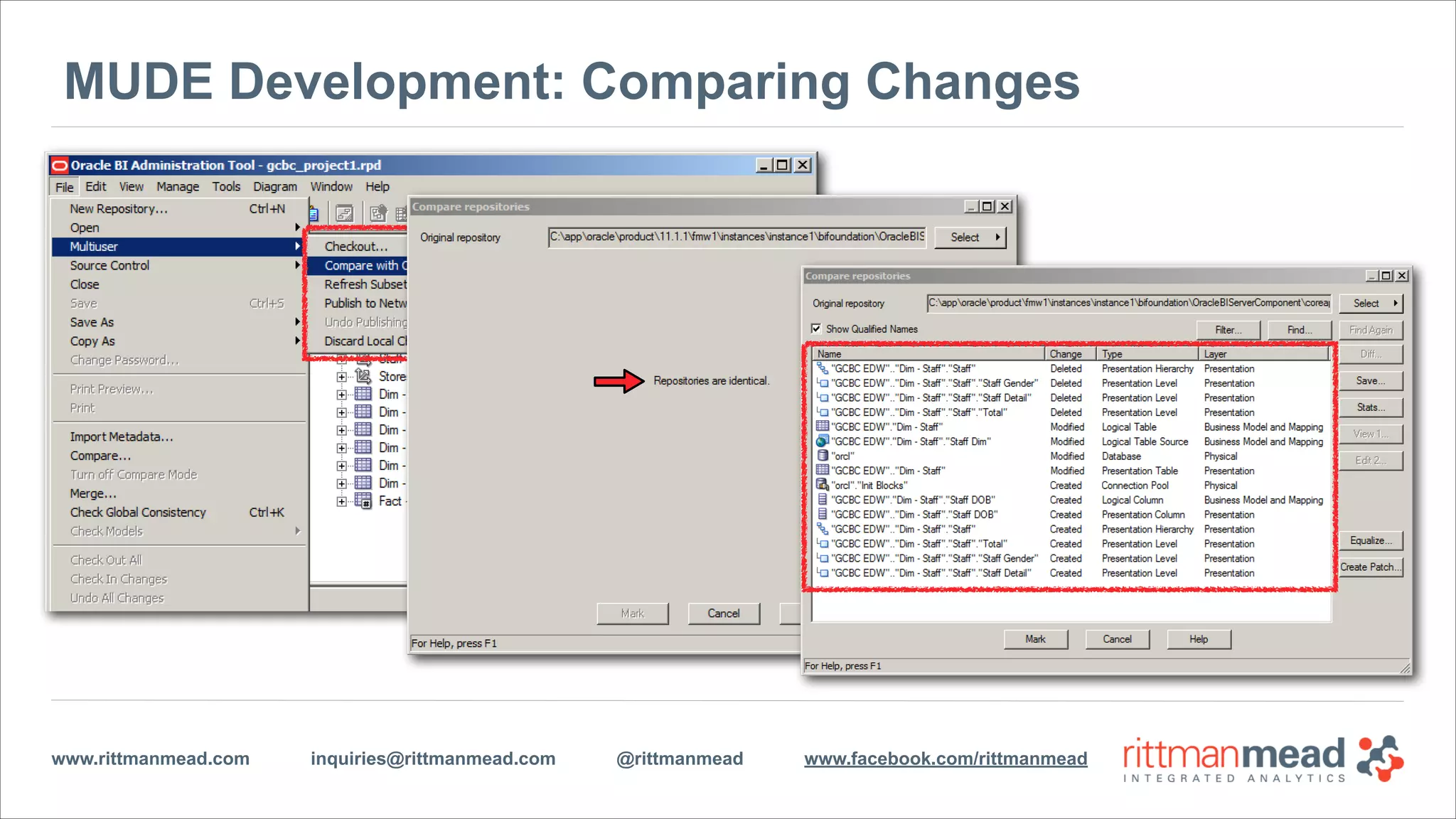 www.rittmanmead.com inquiries@rittmanmead.com @rittmanmead www.facebook.com/rittmanmead
MUDE Development: Comparing Changes
 