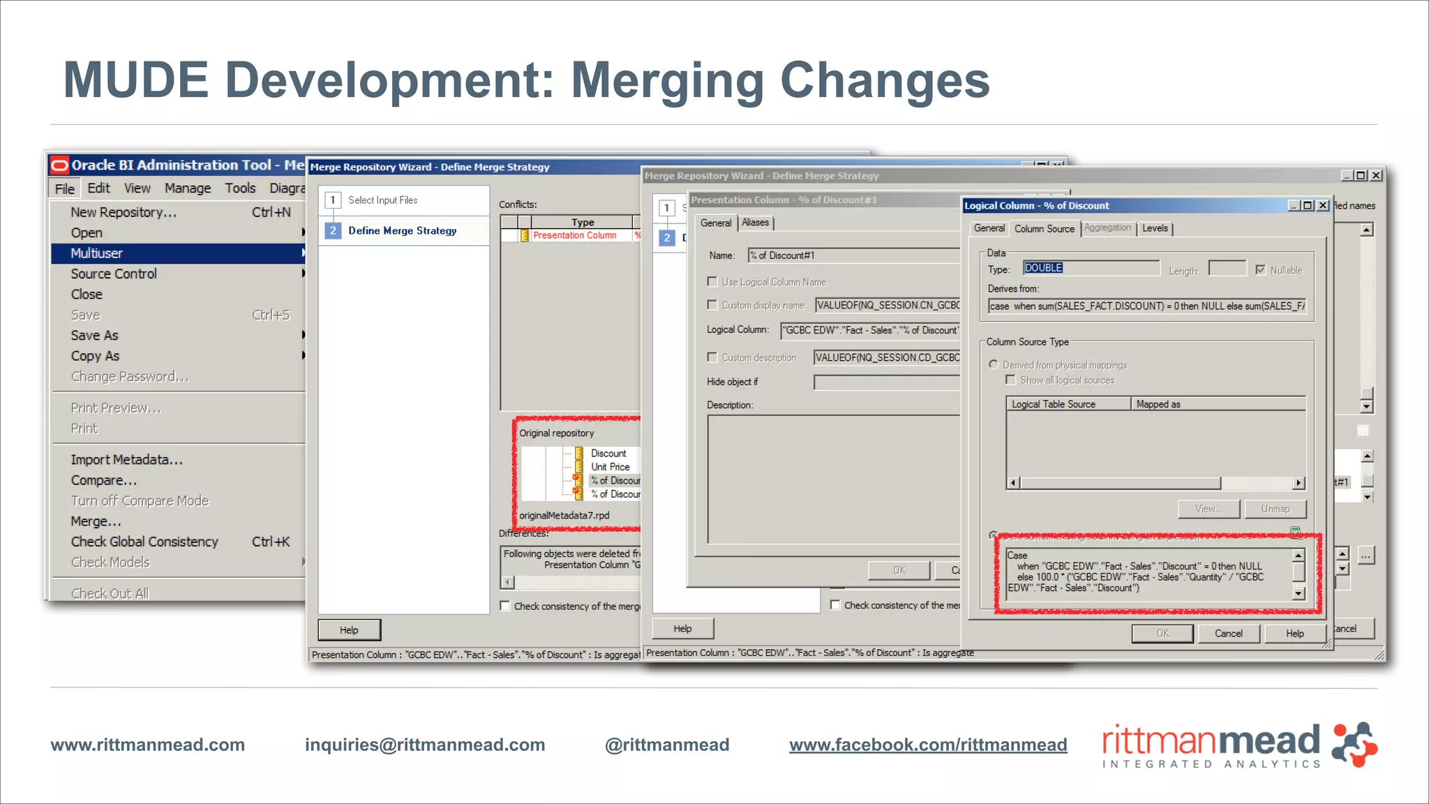 www.rittmanmead.com inquiries@rittmanmead.com @rittmanmead www.facebook.com/rittmanmead
MUDE Development: Merging Changes
 