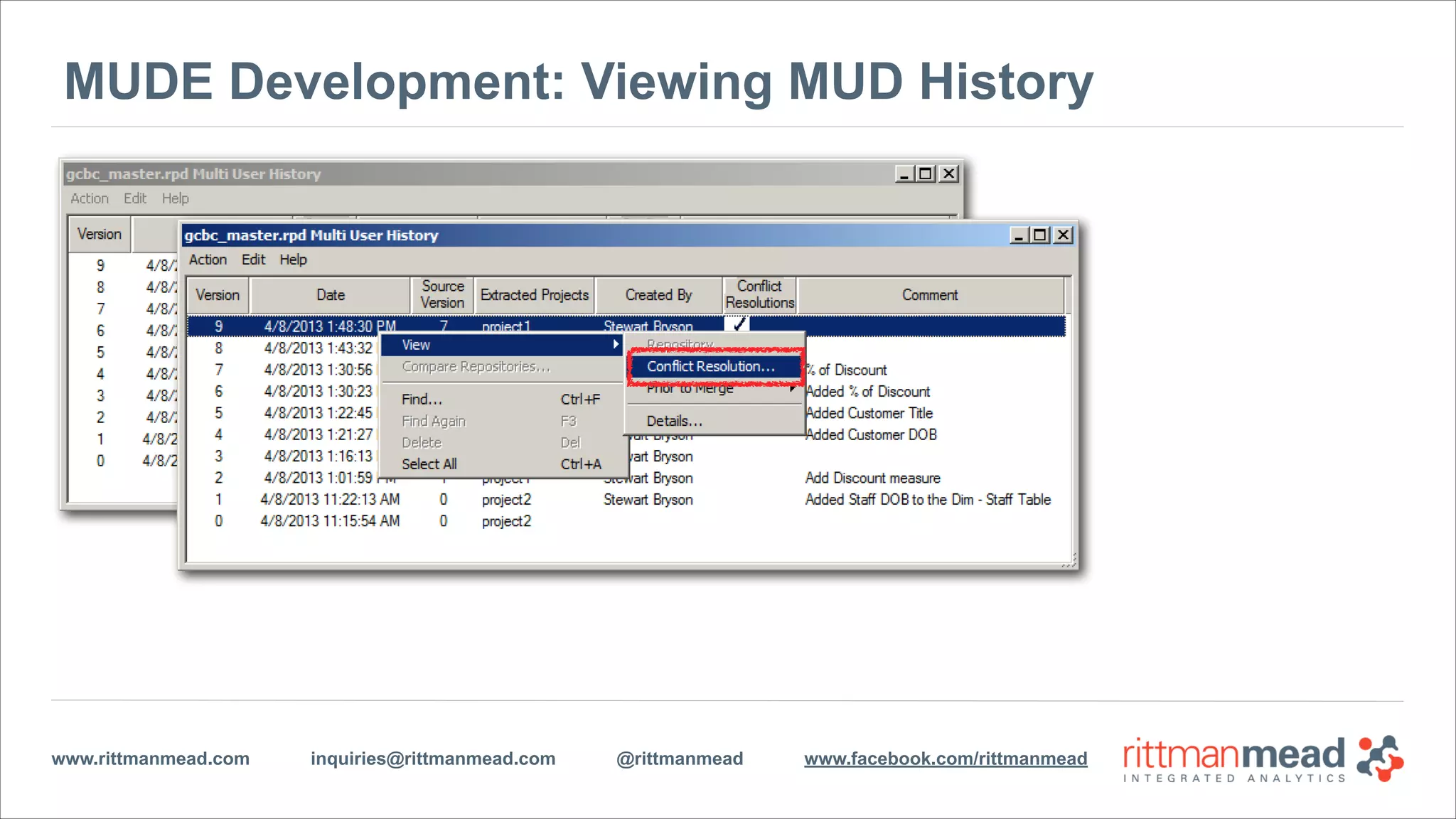 www.rittmanmead.com inquiries@rittmanmead.com @rittmanmead www.facebook.com/rittmanmead
MUDE Development: Merging Changes
 