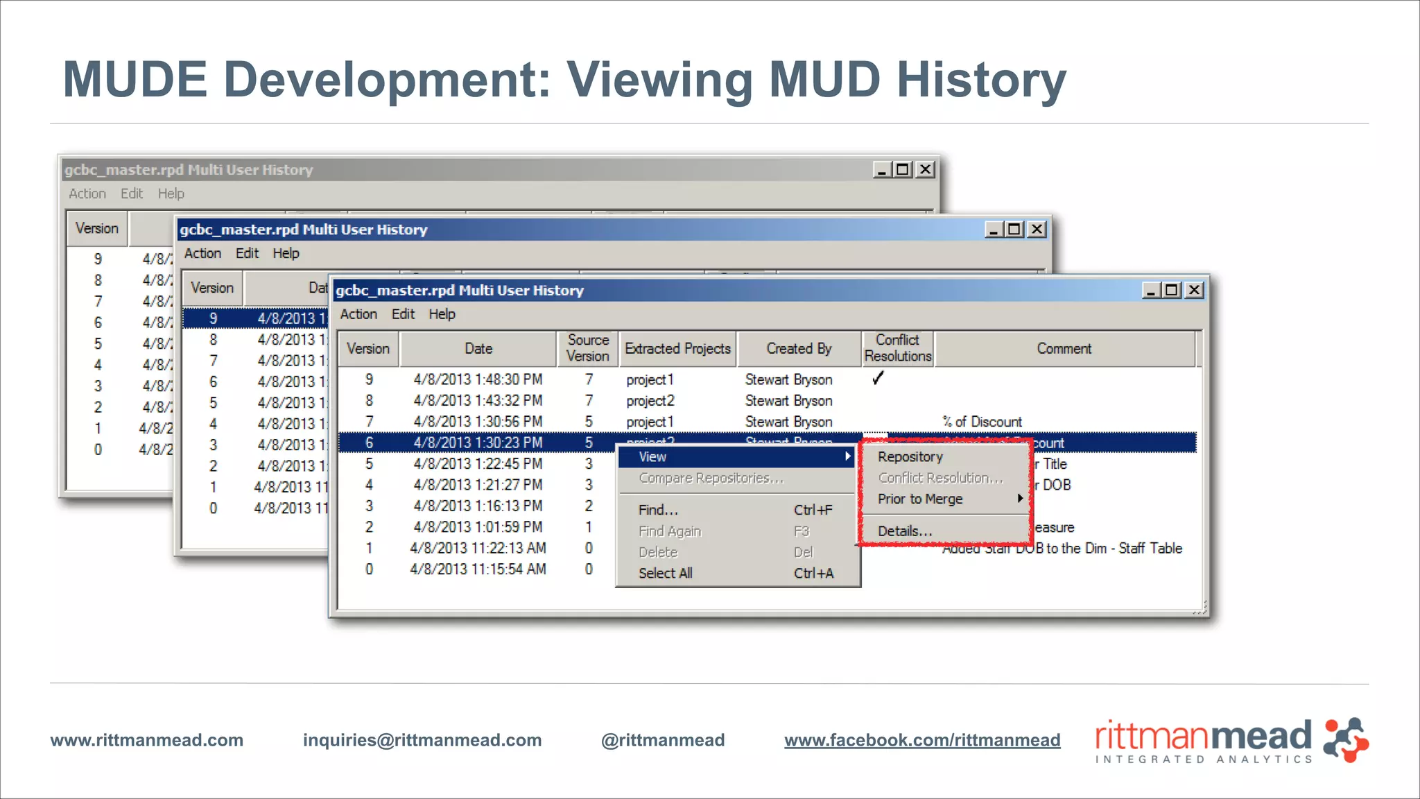 www.rittmanmead.com inquiries@rittmanmead.com @rittmanmead www.facebook.com/rittmanmead
MUDE Development: Viewing MUD History
 