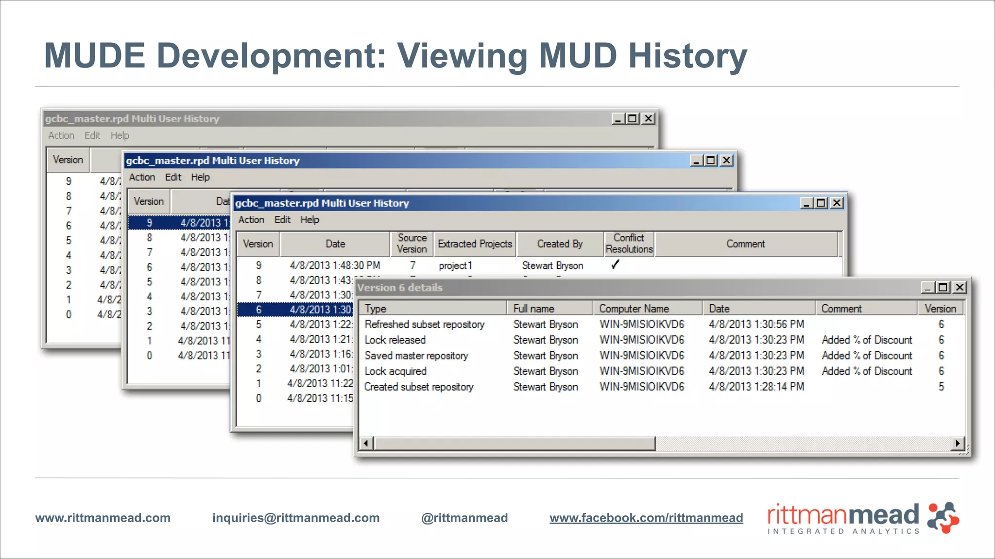 www.rittmanmead.com inquiries@rittmanmead.com @rittmanmead www.facebook.com/rittmanmead
MUDE Development: Viewing MUD History
 