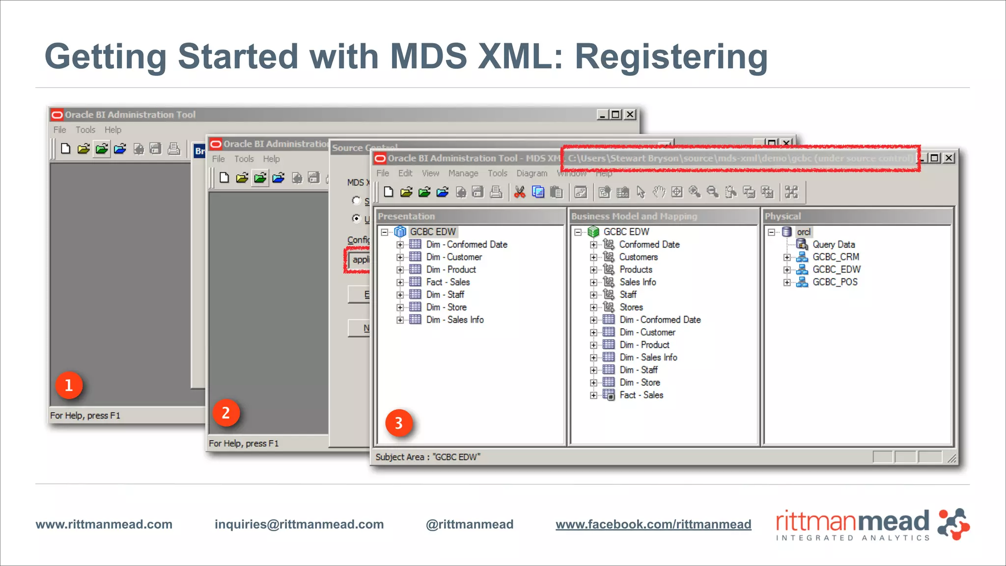 www.rittmanmead.com inquiries@rittmanmead.com @rittmanmead www.facebook.com/rittmanmead
1
Getting Started with MDS XML: Registering
 