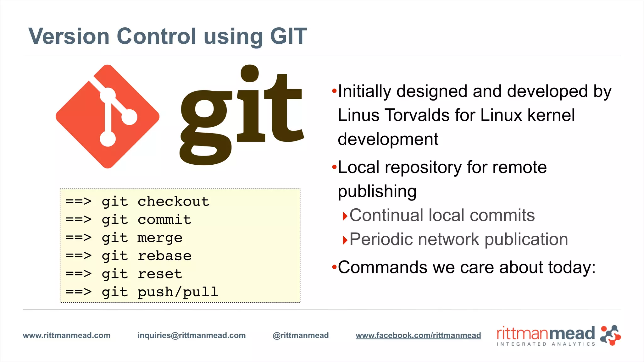 www.rittmanmead.com inquiries@rittmanmead.com @rittmanmead www.facebook.com/rittmanmead
Who Said This?
“The primary purpose of this new storage format
and the source control extensions in the Oracle
BI Administration tool is to permit fine-grained
tracking and recording of changes to objects in
a single repository. It is not a replacement for
the Multiuser Development Environment, as it
does not have any features for merge conflict
resolution, which instead would need to be
performed using the source control client tools.”
 