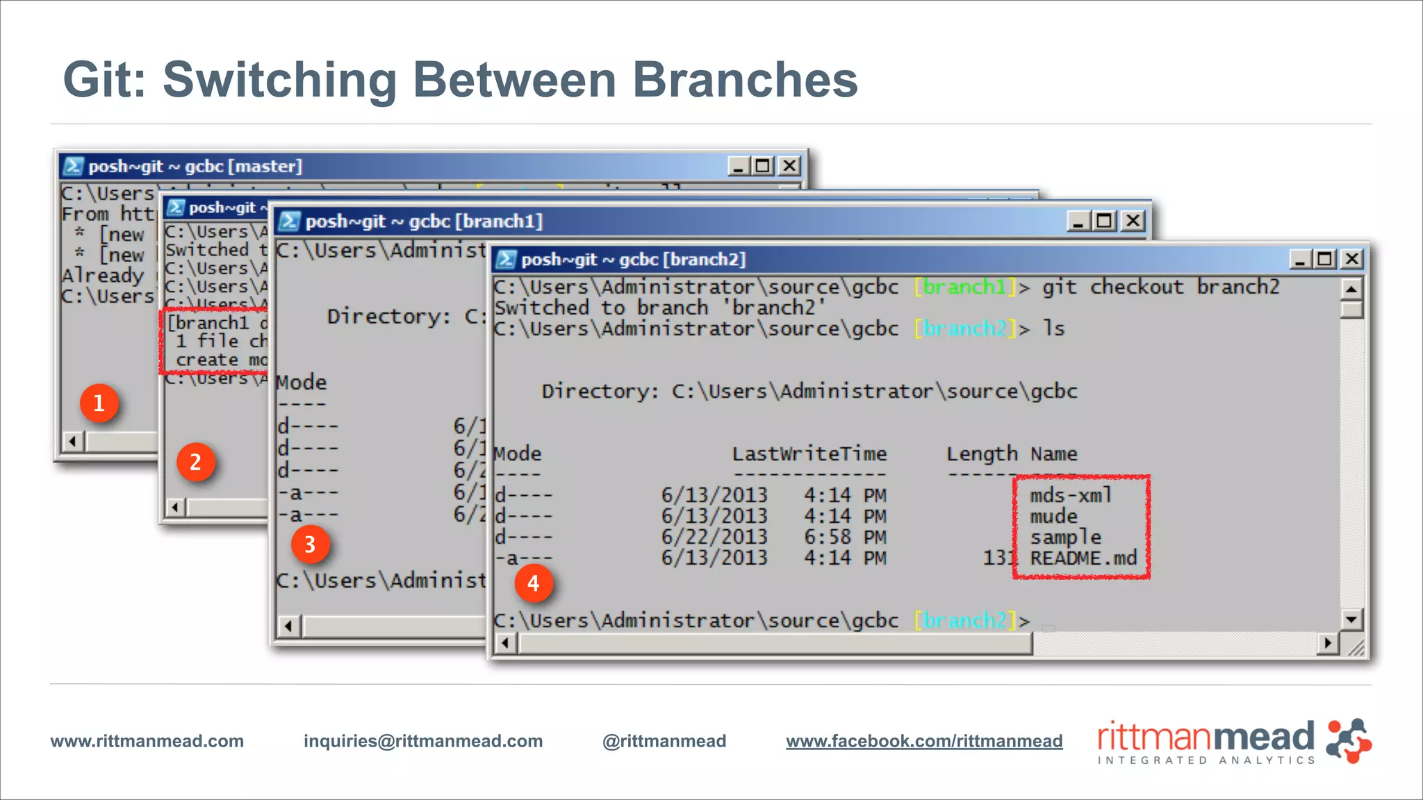 www.rittmanmead.com inquiries@rittmanmead.com @rittmanmead www.facebook.com/rittmanmead
Git: Switching Between Branches
1
 