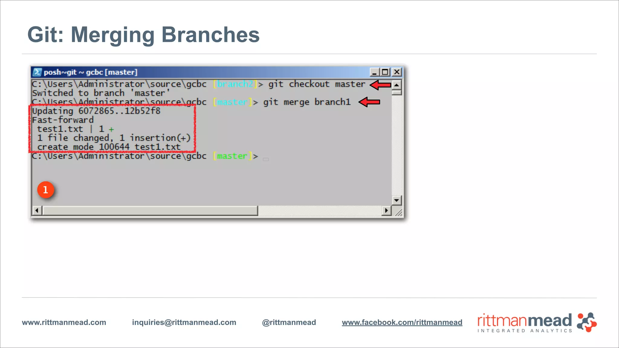 www.rittmanmead.com inquiries@rittmanmead.com @rittmanmead www.facebook.com/rittmanmead
Git: Switching Between Branches
1
2
 