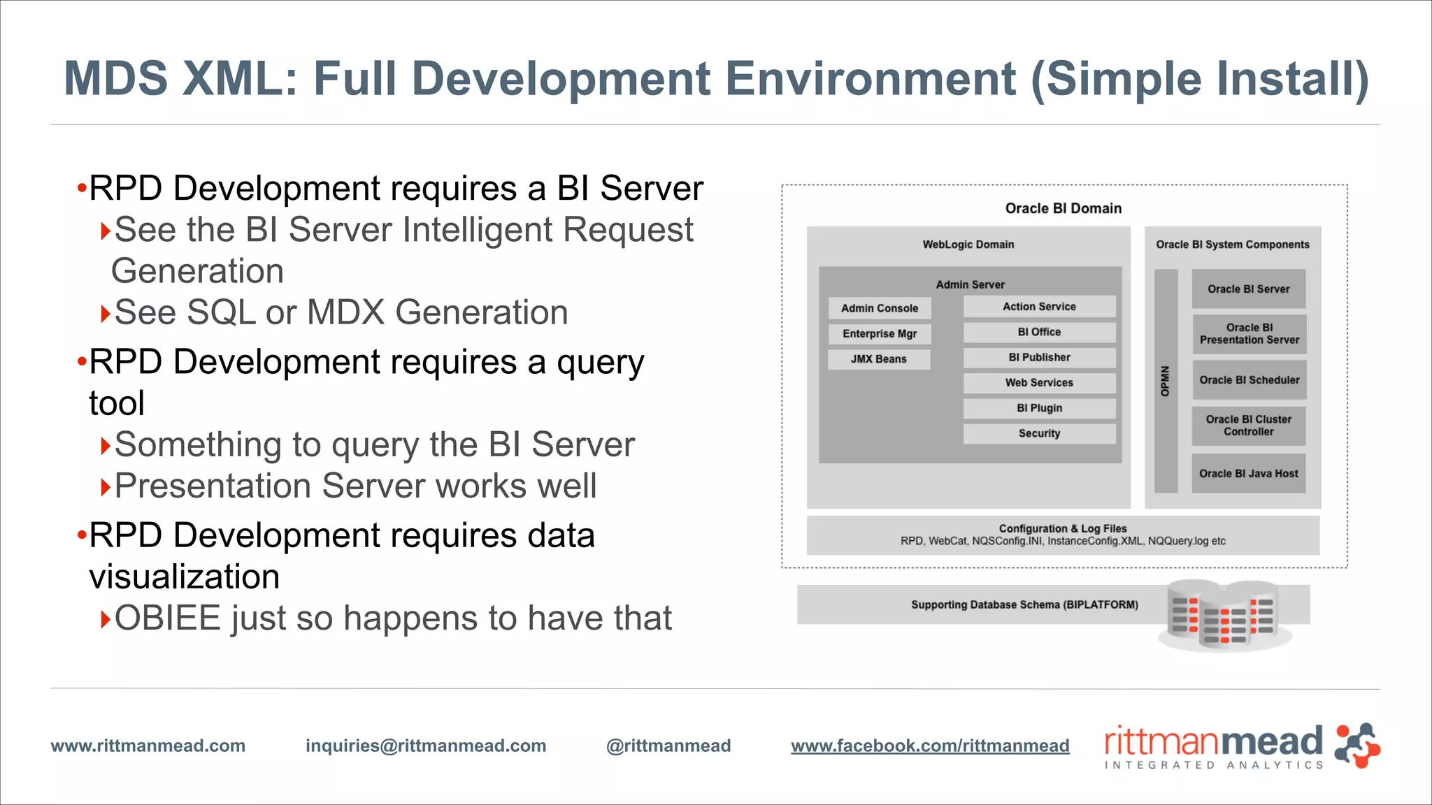 www.rittmanmead.com inquiries@rittmanmead.com @rittmanmead www.facebook.com/rittmanmead
MDS XML: Choosing an Install Type
Client Installation
Using the Administration
Tool to do standalone
development
 