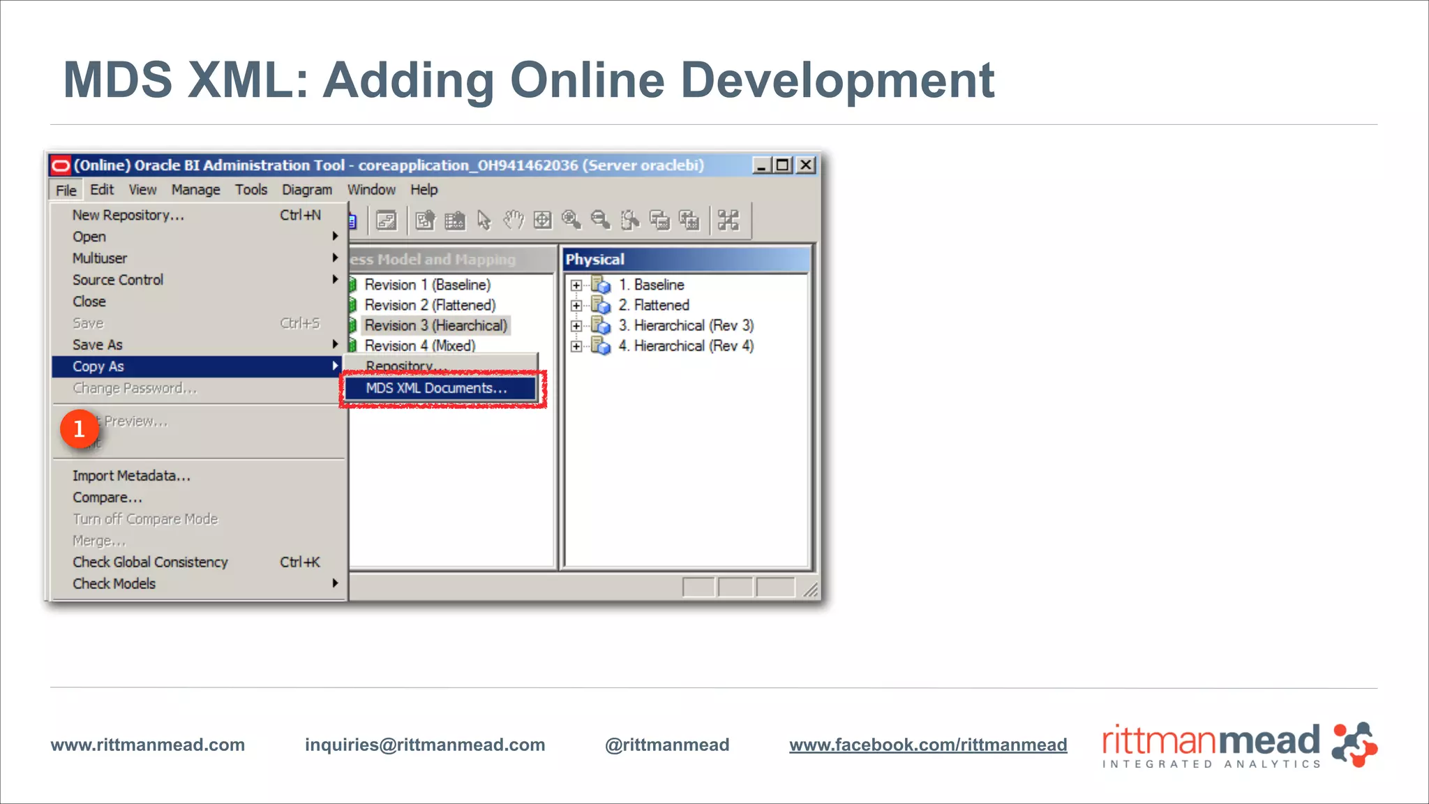 www.rittmanmead.com inquiries@rittmanmead.com @rittmanmead www.facebook.com/rittmanmead
MDS XML: Choosing an Install Type
Enterprise Installation
Separate containers for Admin
and Managed Servers
 