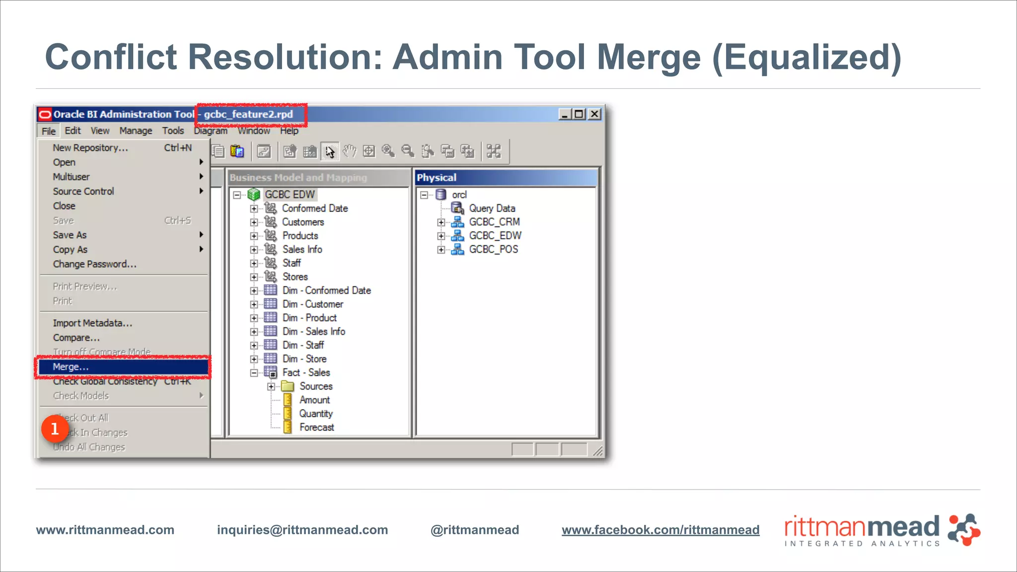 www.rittmanmead.com inquiries@rittmanmead.com @rittmanmead www.facebook.com/rittmanmead
Conflict Resolution: Admin Tool Merge (Non-Equalized)
1
 
