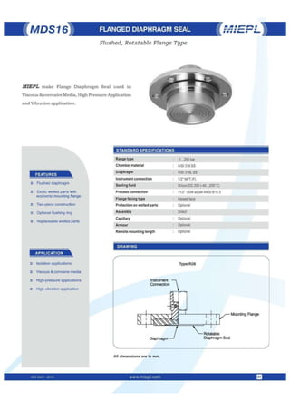 MDS16 Flanged Diaphragm Seal - Flushed, Rotatable Flange Type | Miepl