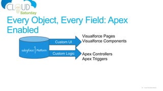 24 Cloud Saturday Atlanta
Every Object, Every Field: Apex
Enabled Visualforce Pages
Visualforce Components
Apex Controllers
Apex Triggers
Custom UI
Custom Logic
 