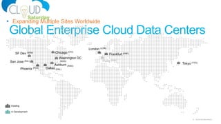 8 Cloud Saturday Atlanta
Global Enterprise Cloud Data Centers
 Expanding Multiple Sites Worldwide
San Jose (SJL)
SF Dev (SFM) Chicago (CHI)
Washington DC
(WAS)
Ashburn (ASG)
London (LON)
Frankfurt (FRF)
Paris (PAR)
Tokyo (TYO)
Existing
In Development
Phoenix (PHX) Dallas (DAL)
 
