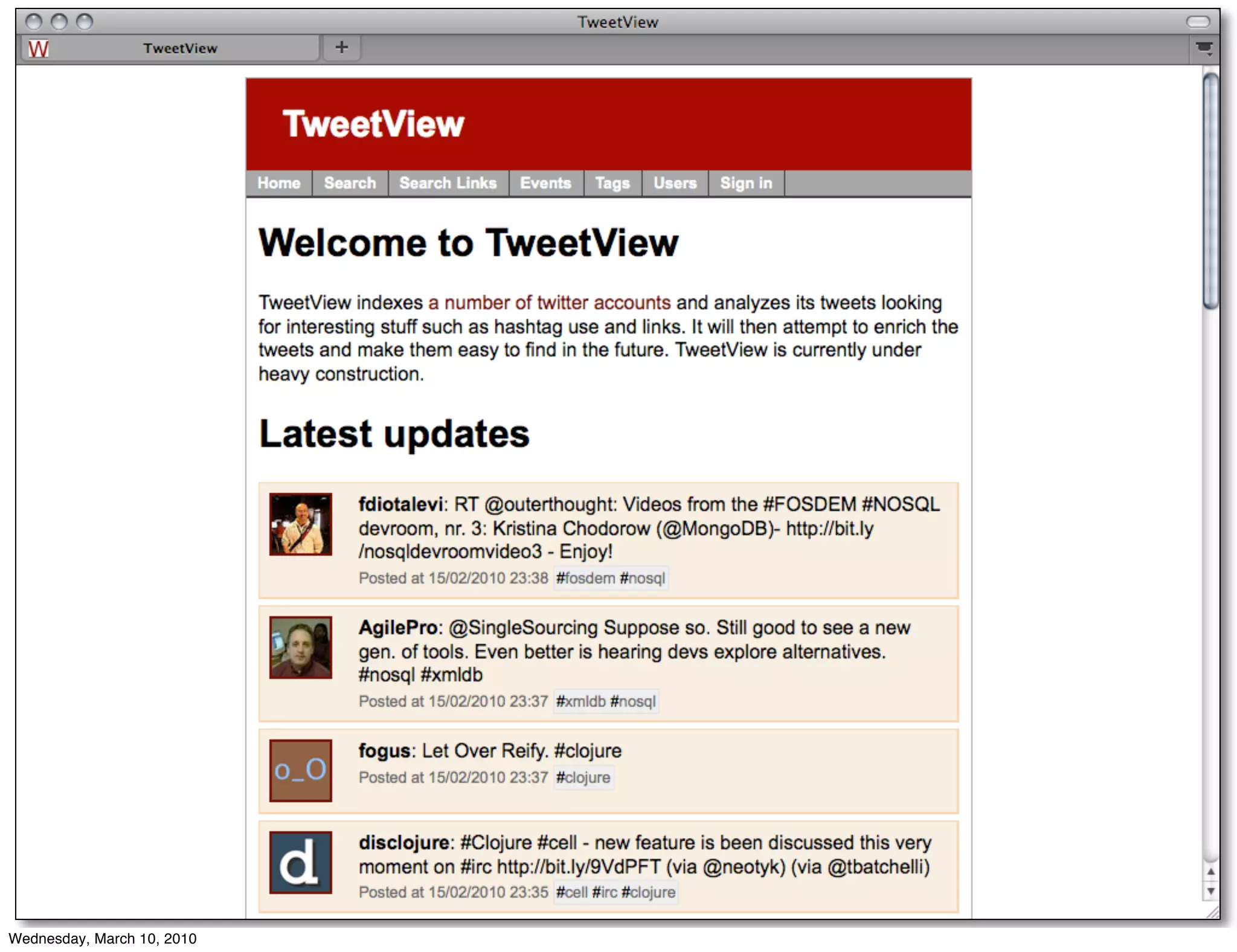 <screenshot tweetview>




Wednesday, March 10, 2010
 
