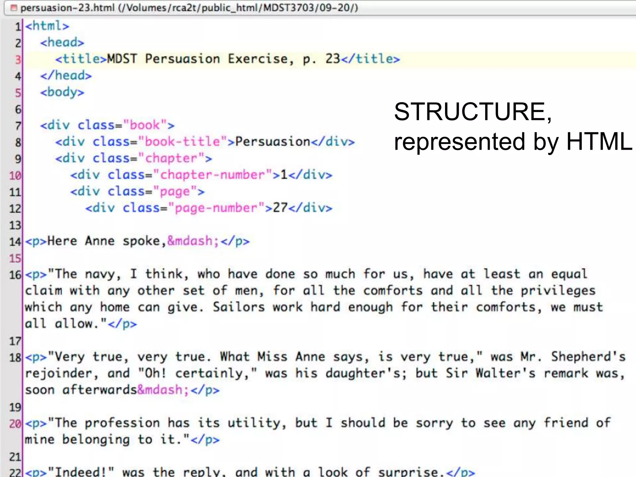 STRUCTURE,
represented by HTML
 