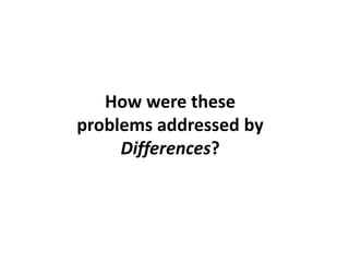 How were these
problems addressed by
Differences?
 