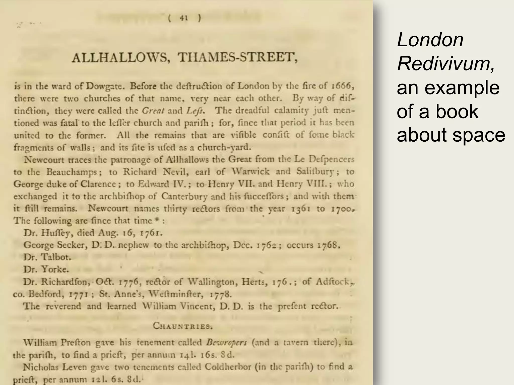 London
Redivivum,
an example
of a book
about space
 
