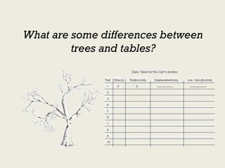 What are some differences between
         trees and tables?
 