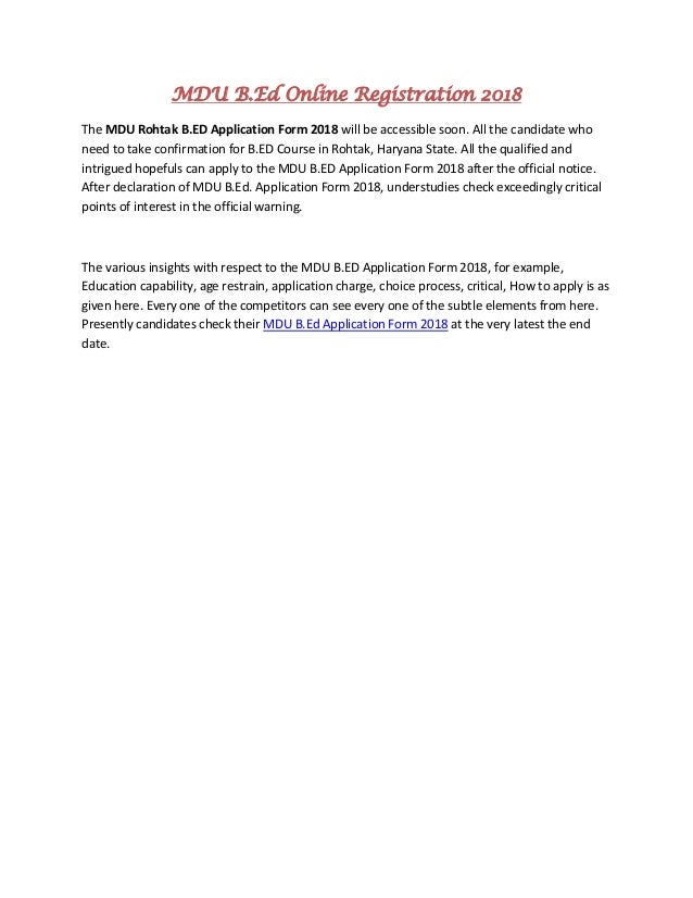 Mdu b.ed online registration 2018