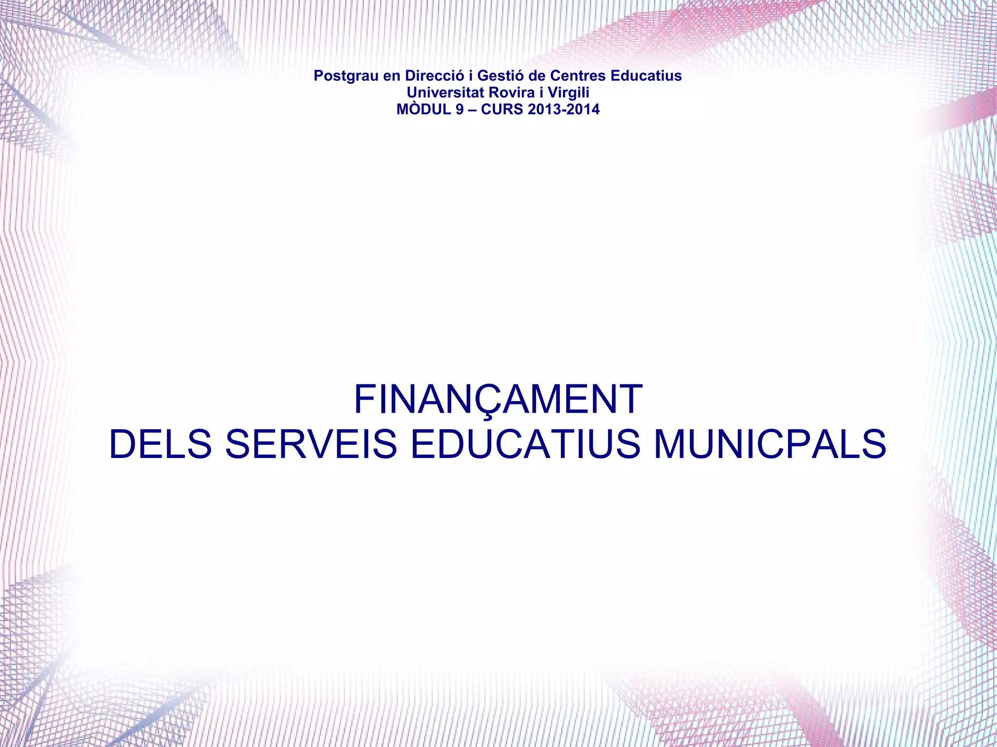 mòdul 9 – curs 2016-2017
Títol X. De l'administració de l'educació
Capítol I. Disposicions generals
Article 156. Administració educativa
“1. L'Administració educativa és l'Administració de la Generalitat i actua per
mitjà del Departament.
2. Els ens locals tenen la condició d'Administració educativa en l'exercici de
les competències pròpies, d'acord amb l'Estatut, i exerceixen també les
competències que els són atribuïdes d'acord amb el que estableix aquesta
Llei.”
 