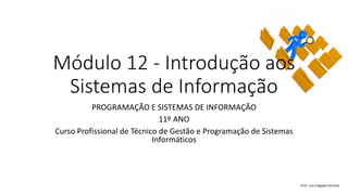 Módulo 12 - Introdução aos
Sistemas de Informação
PROGRAMAÇÃO E SISTEMAS DE INFORMAÇÃO
11º ANO
Curso Profissional de Técnico de Gestão e Programação de Sistemas
Informáticos
Prof. Luis Folgado Ferreira
 