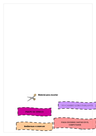 Material para recortar




                                    Yo cambio loro parlante


 Pulpo se ofrece




                                    Para escribir cartas en el
                                           comPutador
Indígenas compran
                                                      29
 