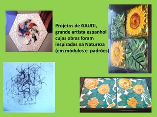 Projetos de GAUDI,
grande artista espanhol
cujas obras foram
inspiradas na Natureza
(em módulos e padrões)
 