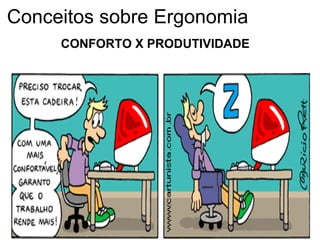 CONFORTO X PRODUTIVIDADE
Conceitos sobre Ergonomia
 